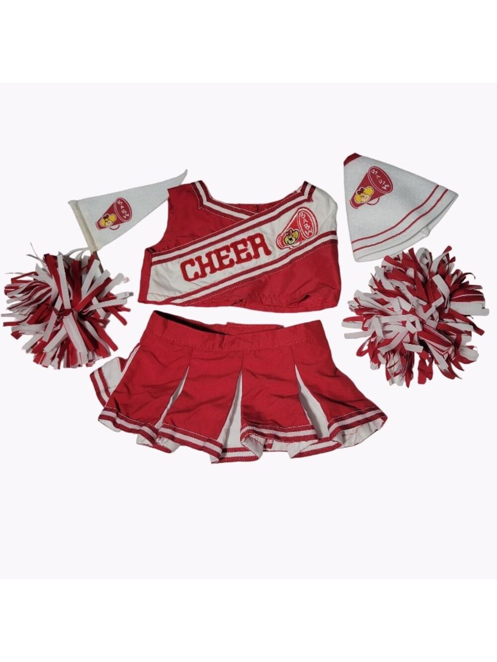 Build a Bear Cheerleading Outfit Pom Pom Pennant Megaphone Red White Cheer BAB